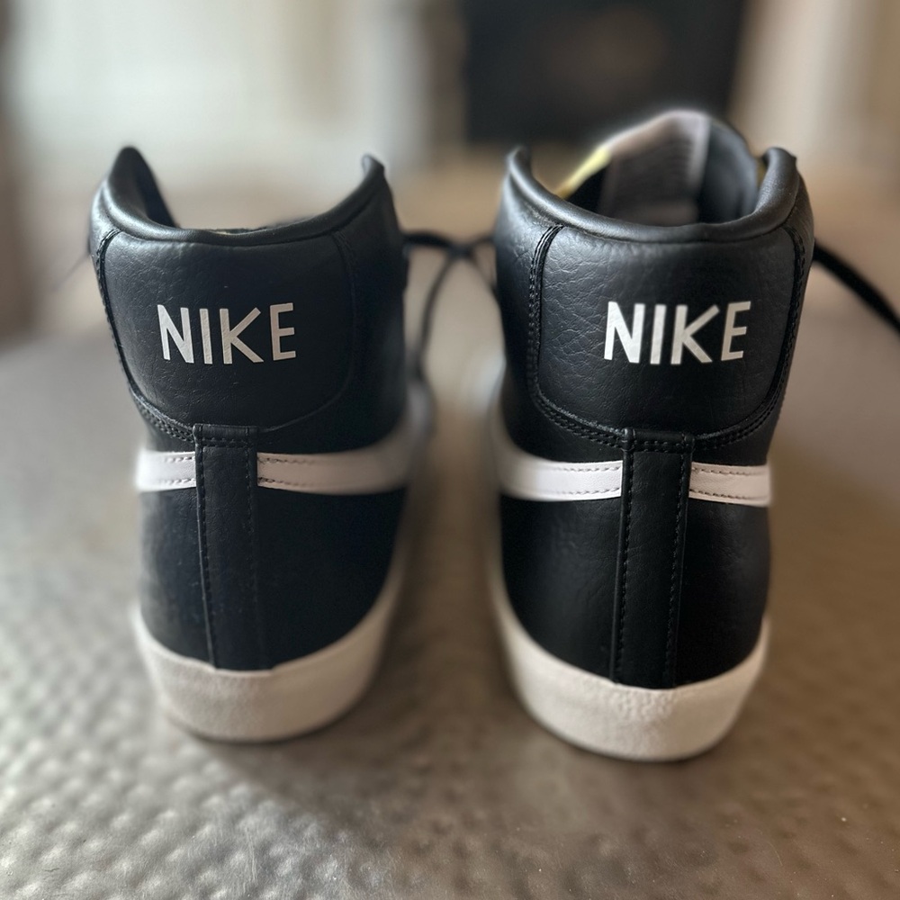 Nike Kids Black and White High-Top Sneakers with Swoosh Detail